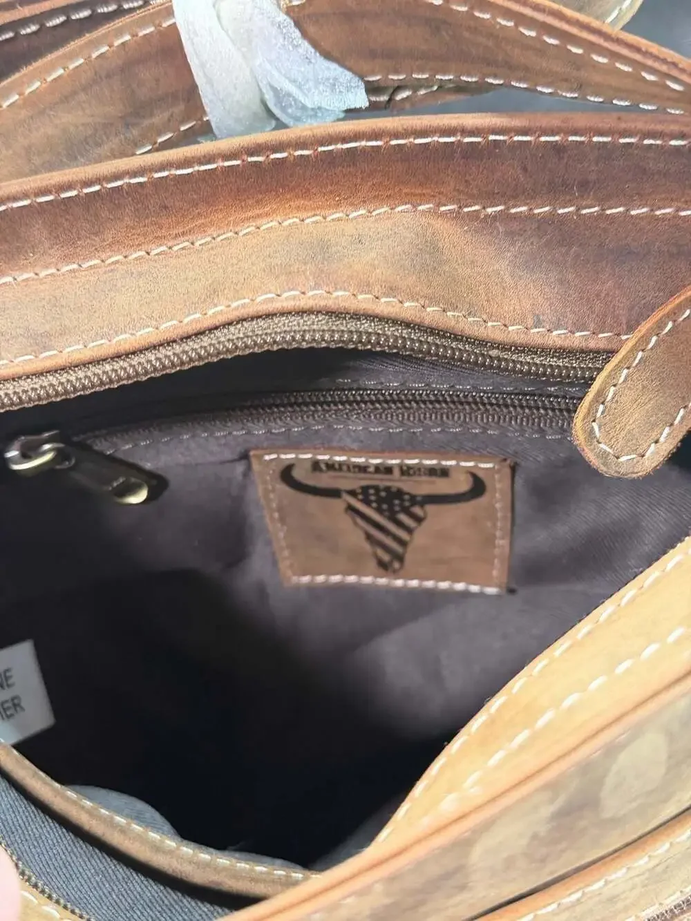 American Bison Genuine Leather Vintage Style Crossbody Messenger Bag Code 1746